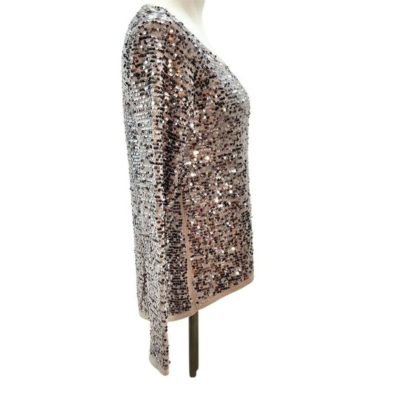 Abbeline Women's XS Brown Sequined LS Top Party Casual - Picture 4 of 8